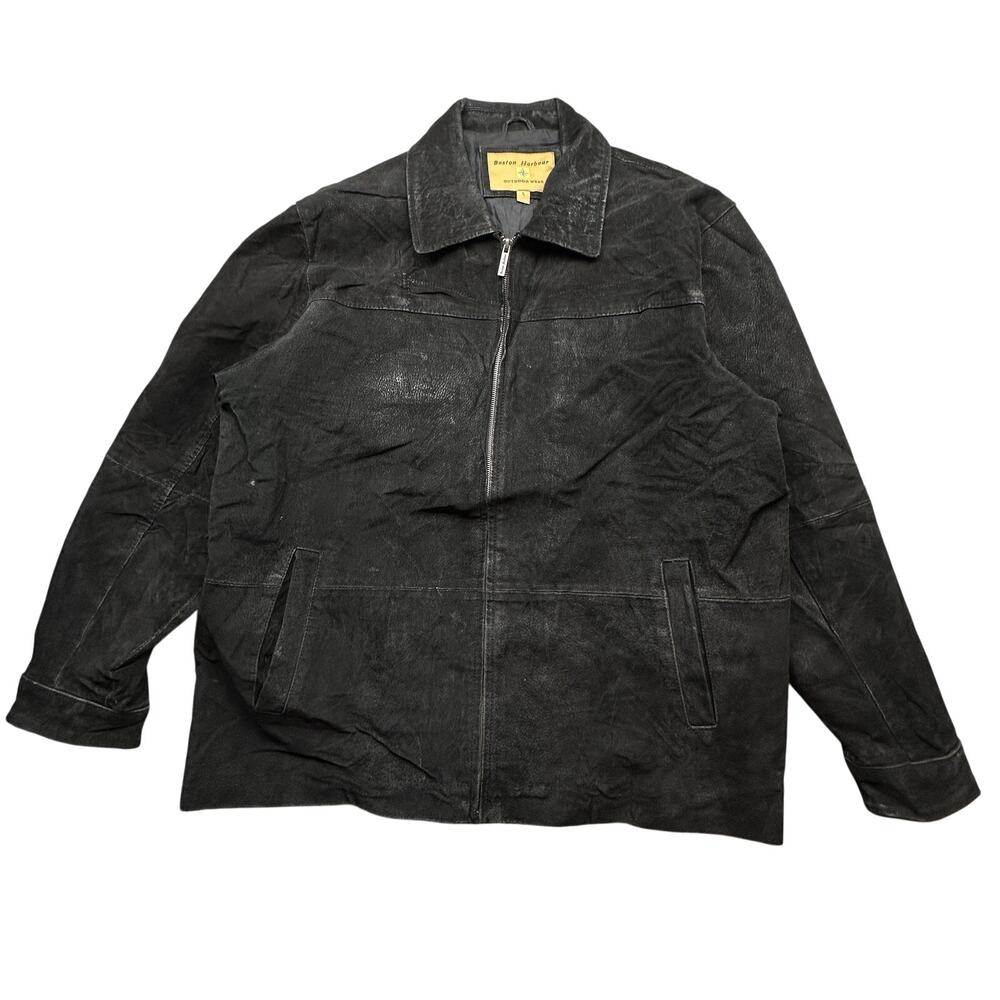 Vintage Boston Harbor Suede Black Leather Full Zip Jacket Mens Large Bomber